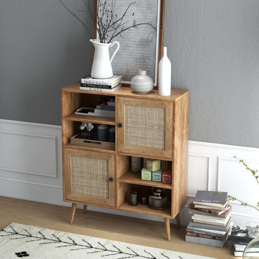 Rattan Buffet Cabinet with 2 Doors and 2 Cubbies-Natural LuxuryLifeWay Online Store