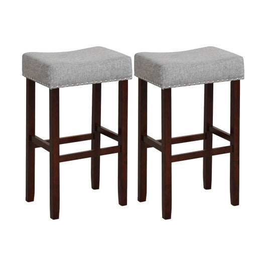 2 Set of 29 Inch Height Upholstered Bar Stool with Solid Rubber Wood Legs and Footrest-Beige LuxuryLifeWay Online Store