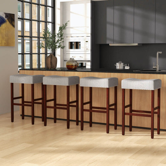 2 Set of 29 Inch Height Upholstered Bar Stool with Solid Rubber Wood Legs and Footrest-Beige LuxuryLifeWay Online Store