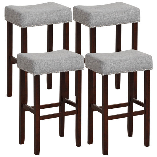 2 Set of 29 Inch Height Upholstered Bar Stool with Solid Rubber Wood Legs and Footrest-Beige LuxuryLifeWay Online Store