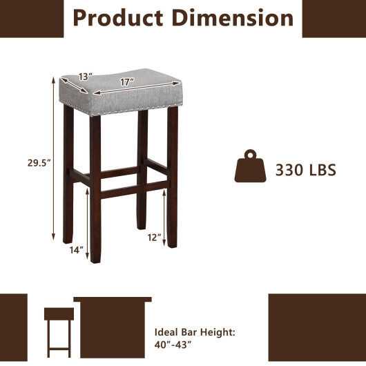 2 Set of 29 Inch Height Upholstered Bar Stool with Solid Rubber Wood Legs and Footrest-Beige LuxuryLifeWay Online Store