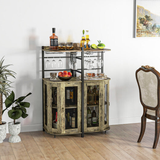 Industrial Corner Bar Cabinet with Glass Holder and Adjustable Shelf-Taupe LuxuryLifeWay Online Store