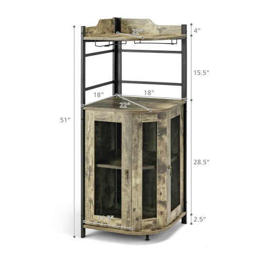 Industrial Corner Bar Cabinet with Glass Holder and Adjustable Shelf-Taupe LuxuryLifeWay Online Store