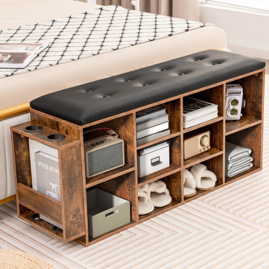 Shoe Storage Bench with Umbrella Stand and Adjustable Shelf-White
