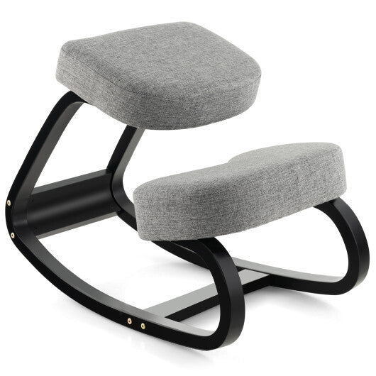 Wooden Ergonomic Backless Rocking Kneeling Chair with Padded Cushion-Gray LuxuryLifeWay Online Store