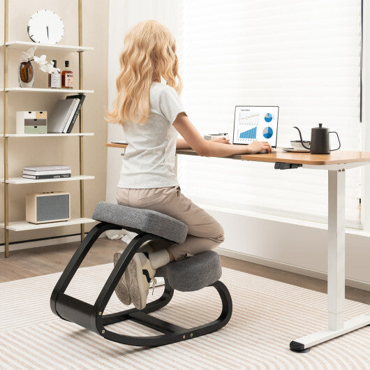 Wooden Ergonomic Backless Rocking Kneeling Chair with Padded Cushion-Gray LuxuryLifeWay Online Store