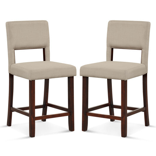 2 Piece Bar Chair Set with Hollowed Back and Rubber Wood Legs-Beige LuxuryLifeWay Online Store