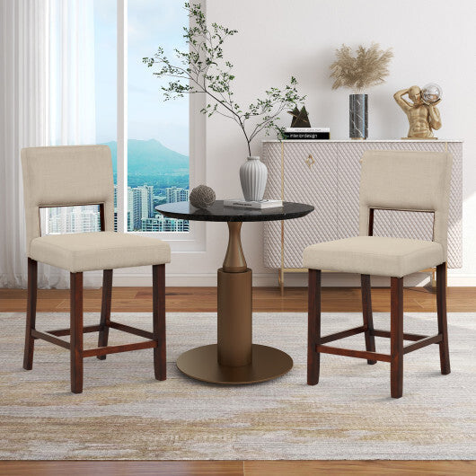2 Piece Bar Chair Set with Hollowed Back and Rubber Wood Legs-Beige LuxuryLifeWay Online Store