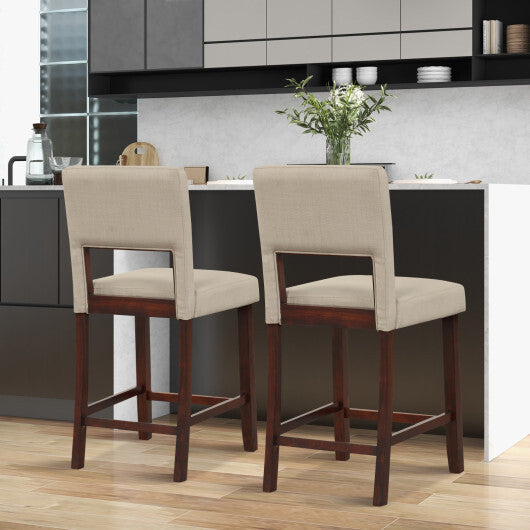 2 Piece Bar Chair Set with Hollowed Back and Rubber Wood Legs-Beige LuxuryLifeWay Online Store