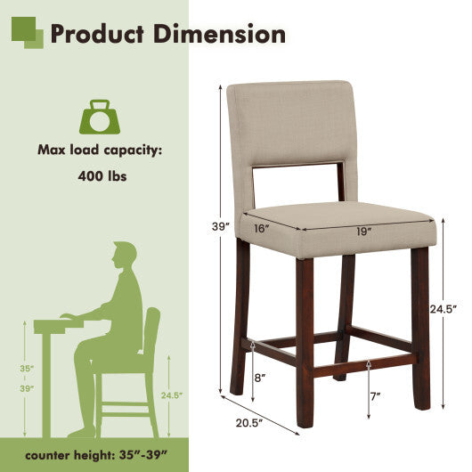 2 Piece Bar Chair Set with Hollowed Back and Rubber Wood Legs-Beige LuxuryLifeWay Online Store