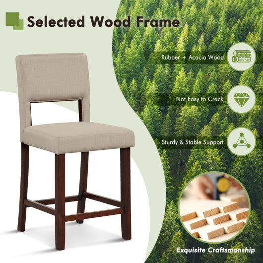 2 Piece Bar Chair Set with Hollowed Back and Rubber Wood Legs-Beige LuxuryLifeWay Online Store