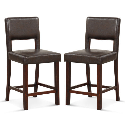 2 Piece Bar Chair Set with Hollowed Back and Rubber Wood Legs-Beige LuxuryLifeWay Online Store