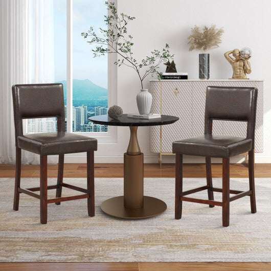 2 Piece Bar Chair Set with Hollowed Back and Rubber Wood Legs-Beige LuxuryLifeWay Online Store