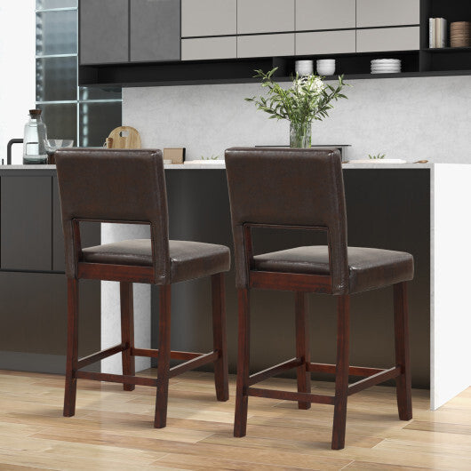 2 Piece Bar Chair Set with Hollowed Back and Rubber Wood Legs-Beige LuxuryLifeWay Online Store