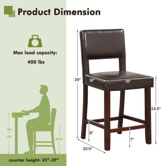 2 Piece Bar Chair Set with Hollowed Back and Rubber Wood Legs-Beige LuxuryLifeWay Online Store