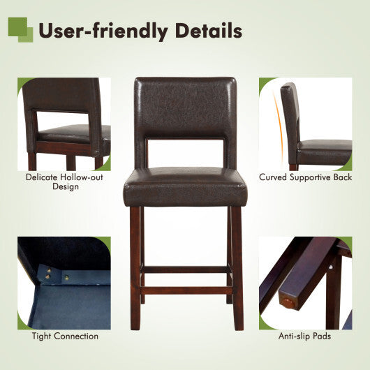 2 Piece Bar Chair Set with Hollowed Back and Rubber Wood Legs-Beige LuxuryLifeWay Online Store