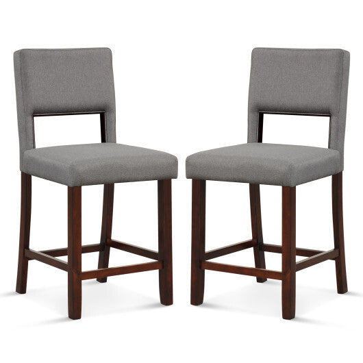 2 Piece Bar Chair Set with Hollowed Back and Rubber Wood Legs-Beige LuxuryLifeWay Online Store