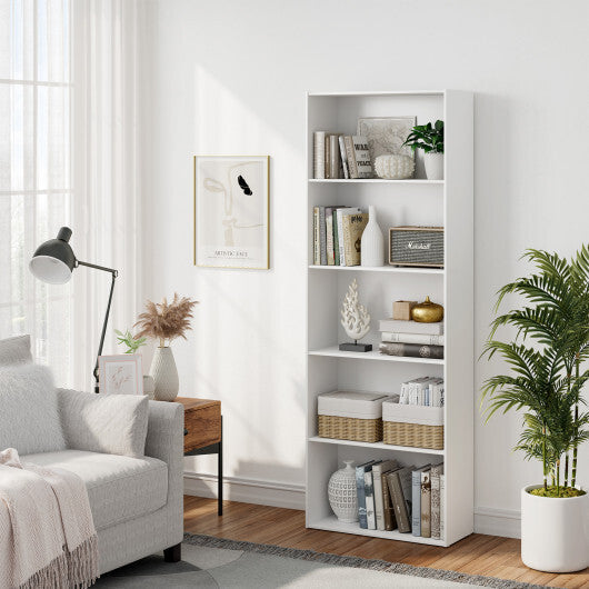 5-Shelf Storage Bookcase Modern Multi-Functional Display Cabinet-White - Color: White LuxuryLifeWay Online Store