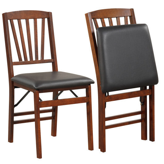 Set of 2 Folding Chairs with Padded Seat and Rubber Wood Frame-Brown LuxuryLifeWay Online Store