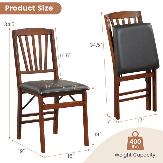 Set of 2 Folding Chairs with Padded Seat and Rubber Wood Frame-Brown LuxuryLifeWay Online Store