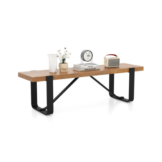 60 Inch Entryway Bench Rustic Farmhouse Wooden Shoe Rack with Metal Frame-Natural LuxuryLifeWay Online Store