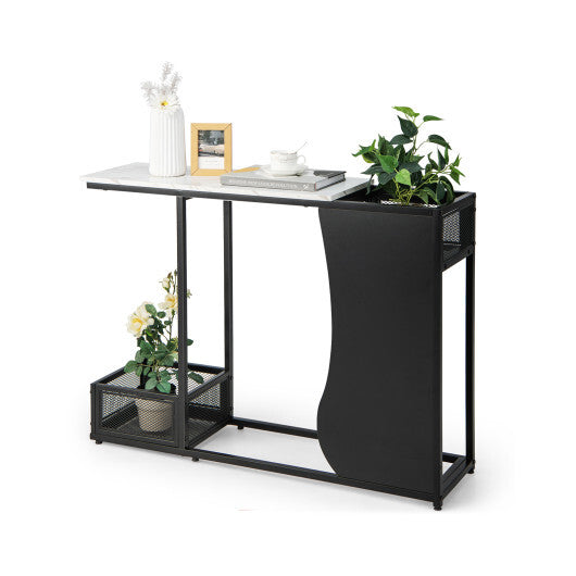 43.5 Inch Console Table with Plant Position and Faux Marble Top-Black LuxuryLifeWay Online Store