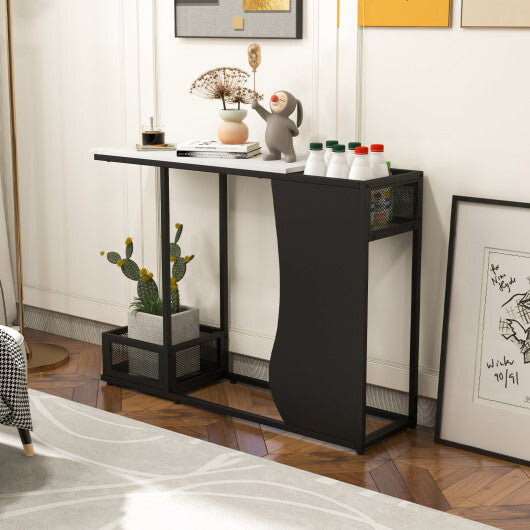 43.5 Inch Console Table with Plant Position and Faux Marble Top-Black LuxuryLifeWay Online Store