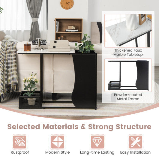 43.5 Inch Console Table with Plant Position and Faux Marble Top-Black LuxuryLifeWay Online Store