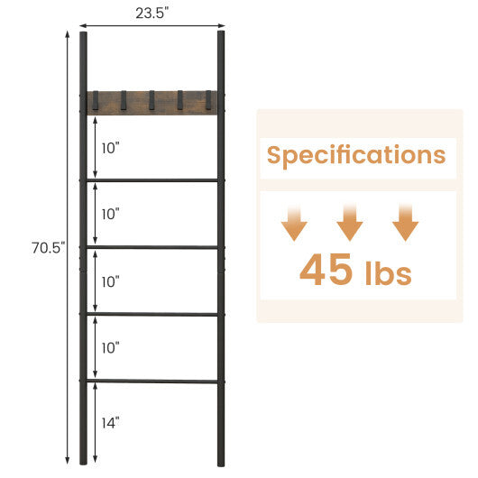 Wall-Leaning Decorative Blanket Holder with 5 Removable Hooks LuxuryLifeWay Online Store