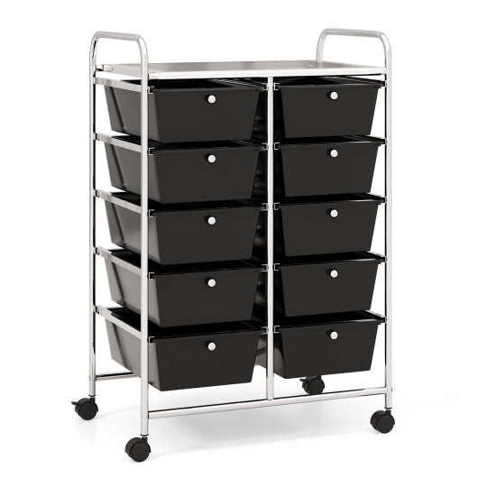 10-Drawer Rolling Storage Cart-Black LuxuryLifeWay Online Store