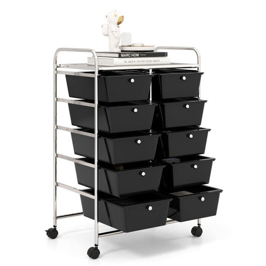 10-Drawer Rolling Storage Cart-Black LuxuryLifeWay Online Store