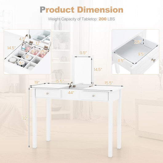 Vanity Desk Makeup Dressing Table with Flip Top Mirror and Drawers-White