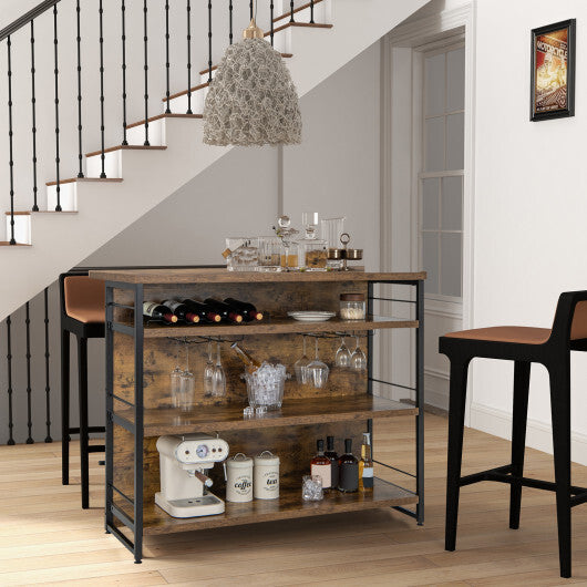 Kitchen Island with 4-Tier Storage Shelf and Long Footrest for Home-Rustic Brown LuxuryLifeWay Online Store