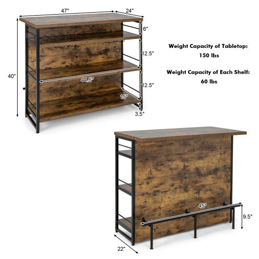Kitchen Island with 4-Tier Storage Shelf and Long Footrest for Home-Rustic Brown LuxuryLifeWay Online Store