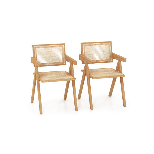 Set of 2 Rattan Accent Chairs with Natural Bamboo Frame-Natural LuxuryLifeWay Online Store