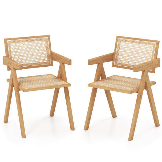 Set of 2 Rattan Accent Chairs with Natural Bamboo Frame-Natural LuxuryLifeWay Online Store