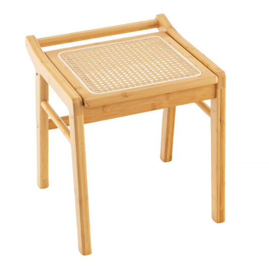 Bamboo Vanity Stool with Rattan Top and Reinforcement Bar-Natural LuxuryLifeWay Online Store