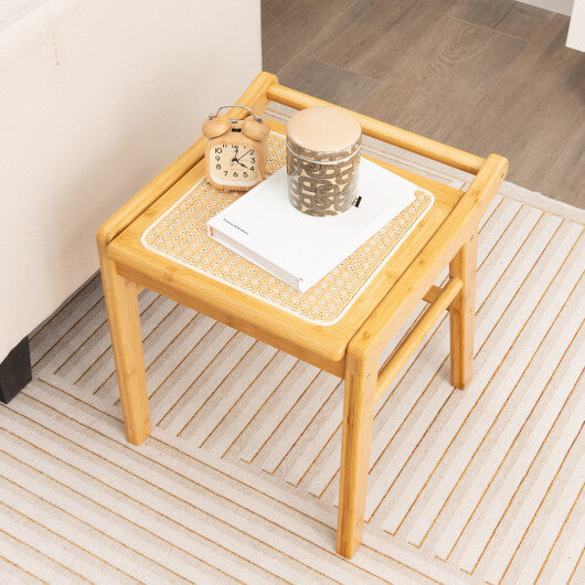 Bamboo Vanity Stool with Rattan Top and Reinforcement Bar-Natural LuxuryLifeWay Online Store