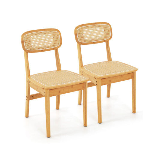 Set of 2 Rattan Dining Chairs with Simulated Rattan Backrest-Natural LuxuryLifeWay Online Store