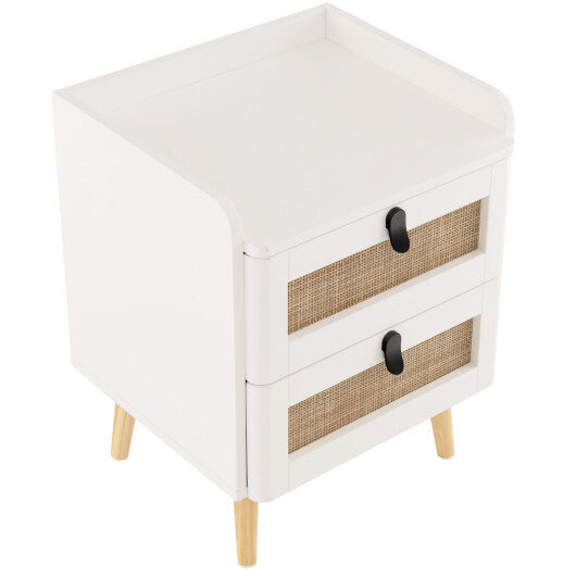 Modern End Table Bedside Table with 2 Rattan Decorated Drawers-White LuxuryLifeWay Online Store