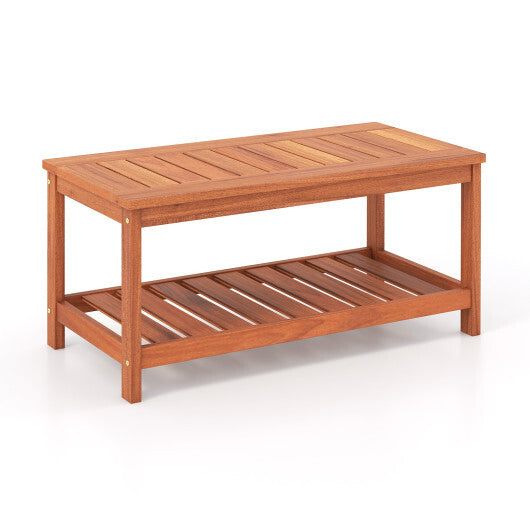2-Tier Patio Coffee Table with Slatted Tabletop and Shelf LuxuryLifeWay Online Store