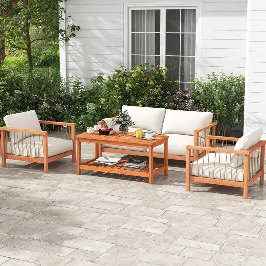 2-Tier Patio Coffee Table with Slatted Tabletop and Shelf LuxuryLifeWay Online Store