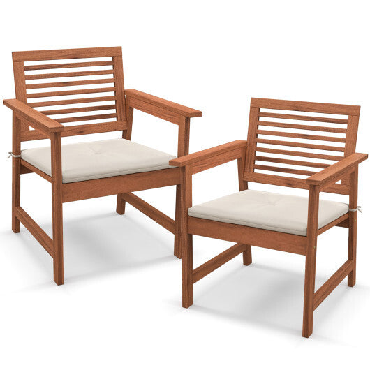 Set of 2 Patio Solid Wood Dining Chairs with Cushions and Slatted Seat LuxuryLifeWay Online Store