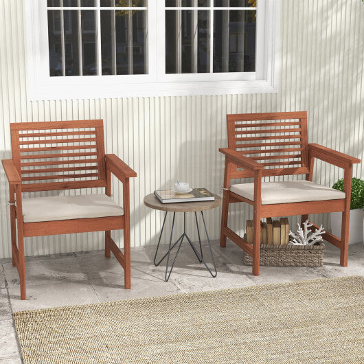 Set of 2 Patio Solid Wood Dining Chairs with Cushions and Slatted Seat LuxuryLifeWay Online Store