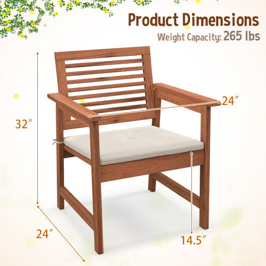 Set of 2 Patio Solid Wood Dining Chairs with Cushions and Slatted Seat LuxuryLifeWay Online Store