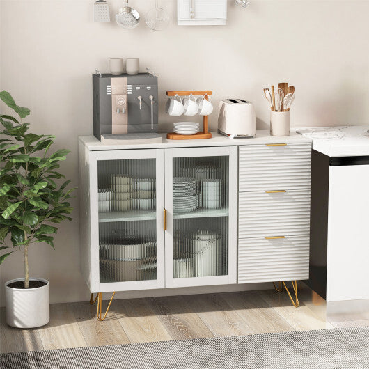 Modern Sideboard Buffet Cabinet with 2 Doors and 3 Drawers for Living Room Dining Room-White LuxuryLifeWay Online Store