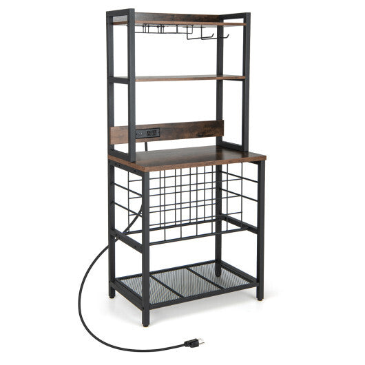 Wine Bar Cabinet Wine Rack with 4 Tier Storage Shelves and Glass Holders-Brown - Color: Brown - Size: 4-Tier LuxuryLifeWay Online Store