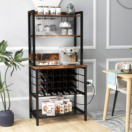 Wine Bar Cabinet Wine Rack with 4 Tier Storage Shelves and Glass Holders-Brown - Color: Brown - Size: 4-Tier LuxuryLifeWay Online Store