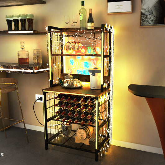 Wine Bar Cabinet Wine Rack with 4 Tier Storage Shelves and Glass Holders-Brown - Color: Brown - Size: 4-Tier LuxuryLifeWay Online Store