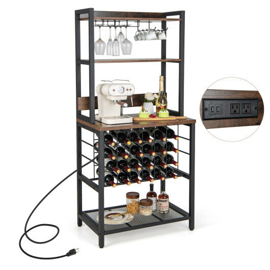 Wine Bar Cabinet Wine Rack with 4 Tier Storage Shelves and Glass Holders-Brown - Color: Brown - Size: 4-Tier LuxuryLifeWay Online Store